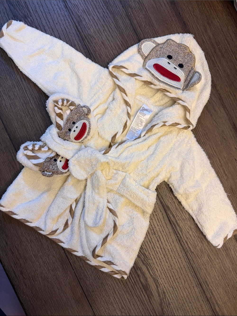 0-9Month Baby Boy Bathrobe And Slippers New Little Monkey
